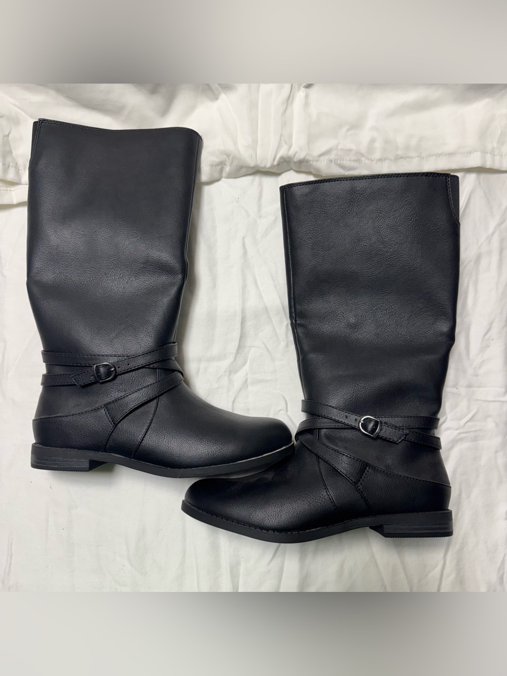 Cat & Jack Black Over-the-Knee Faux Leather Boots with Strap Detail